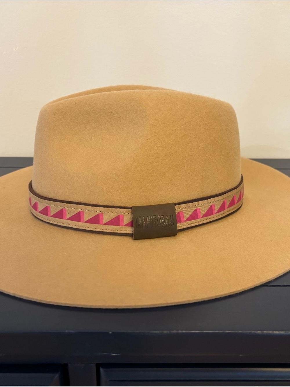 Manitobah x Mikailah Thompson “Rooted” 100% Wool Fedora Hat Pink Geometric Band